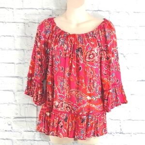 🔵BOGO FREE🔵 Fever Top Boho Paisley Flare Sleeve Rayon  Sz S
